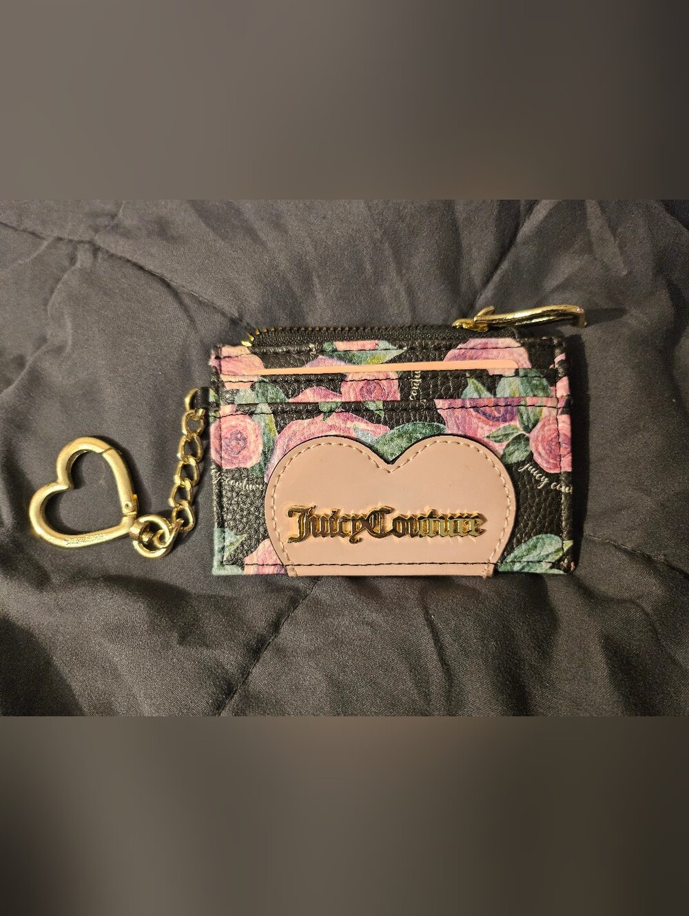 Juicy Couture Moody Garden Black Whole Lotta Love Card Case Key Chain Wallet